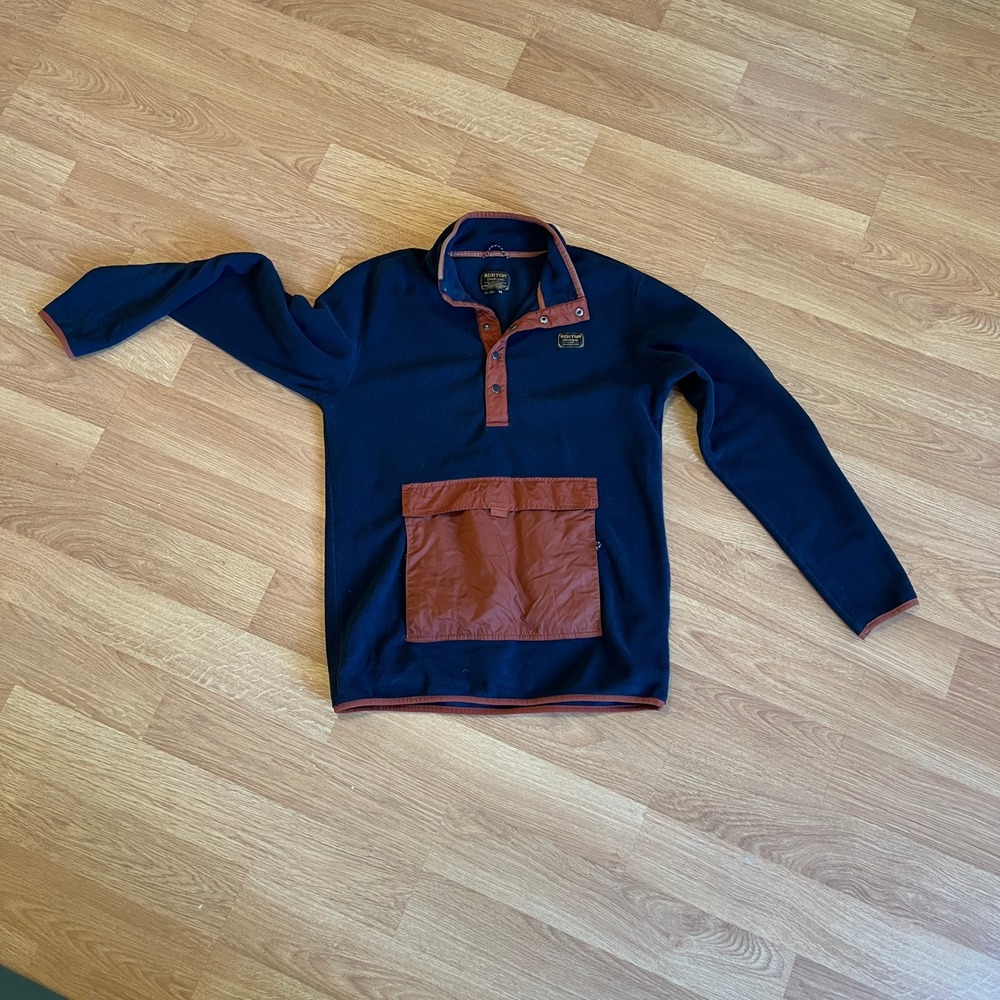 Burton Hearth Fleece Pullover Navy Rust Orange Dryride Snap Neck Mens Medium